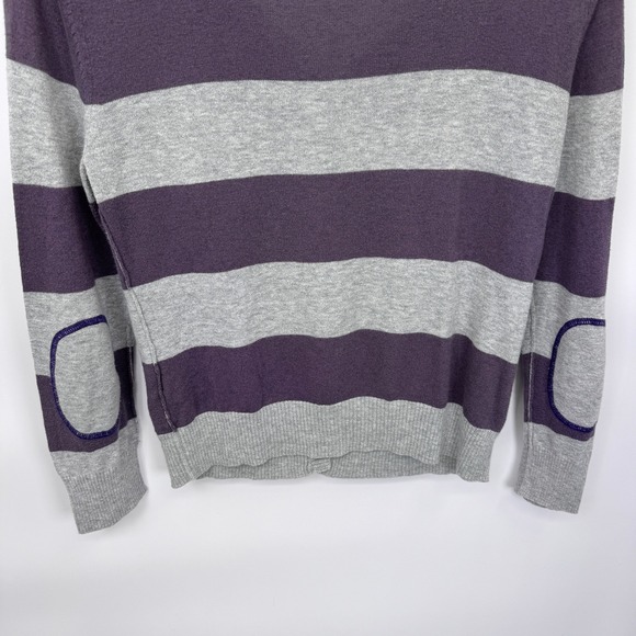 Vintage Y2K AEO Striped Cardigan Sweater Women's M Purple Gray Elbow Patch‎ - Picture 8 of 15